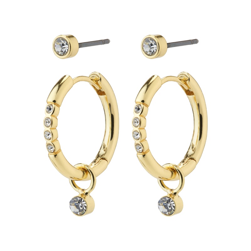 ELNA crystal earrings 2-in-1 set gold-plated