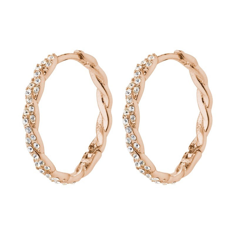 EZO twirled crystal hoops rosegold-plated