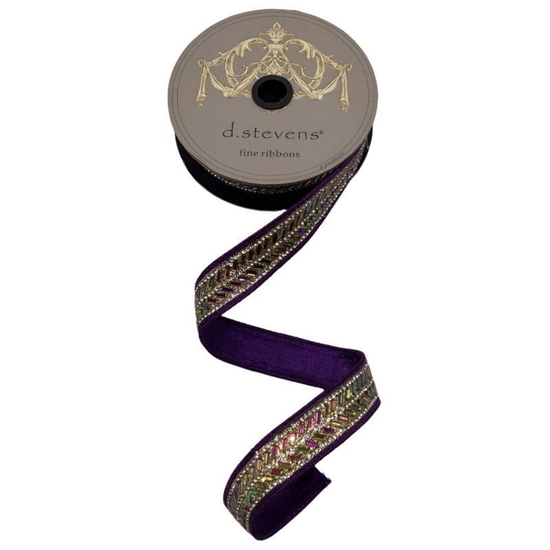 1″ Metallic Dupion Herringbone Jewel Ribbon: Purple (5 Yards)