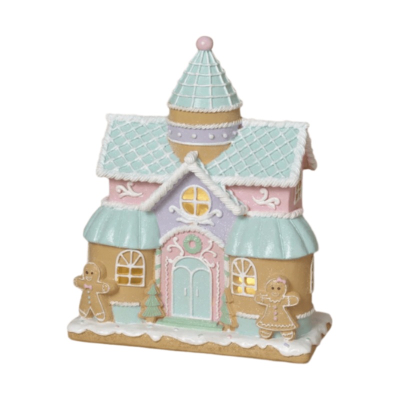 10″ Lighted Resin Holiday Pastel Ice Cream House