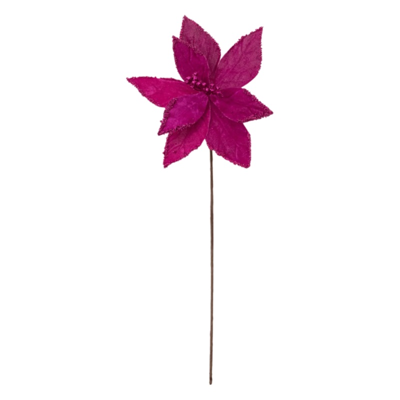 19″ Beaded Poinsettia Pick: Fuchsia Pink