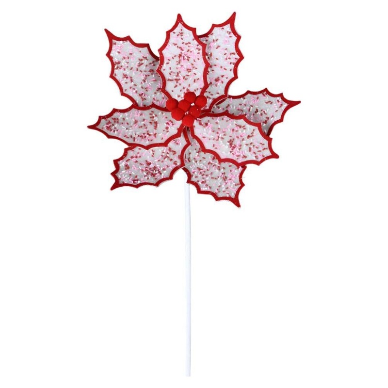 22″ Confetti Poinsettia Stem: Red