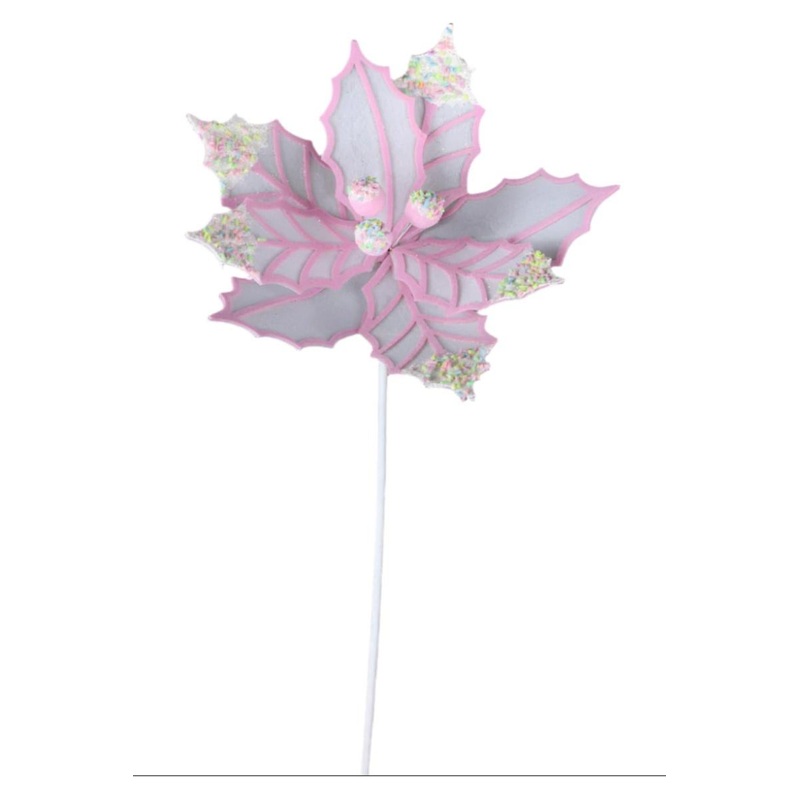 22″ Confetti Poinsettia Stem: White/Pink