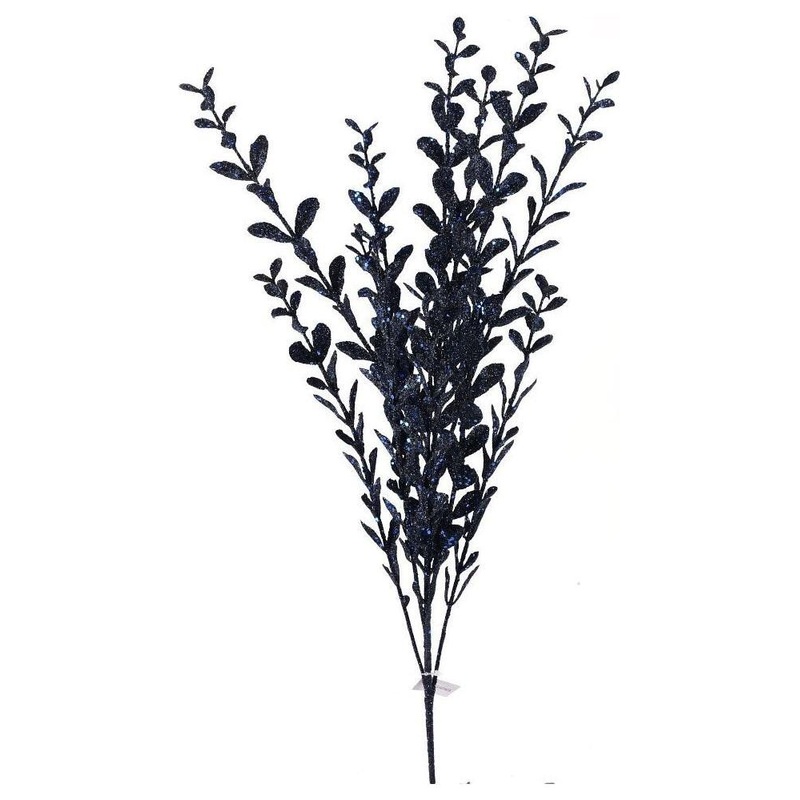 22″ Glitter Boxwood Spray: Midnight Blue