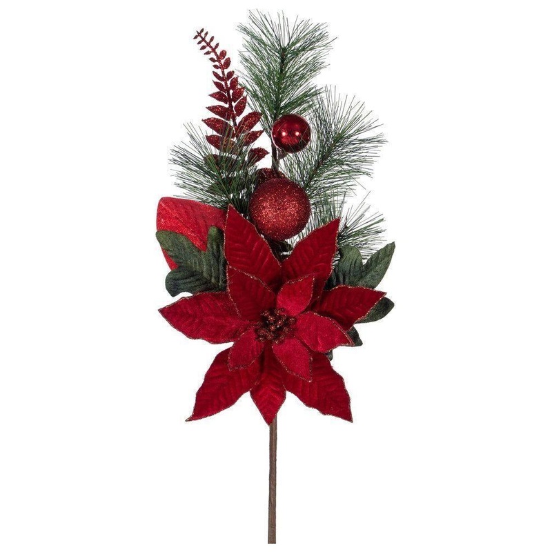 22″ Merry Red Poinsettia Fern Spray