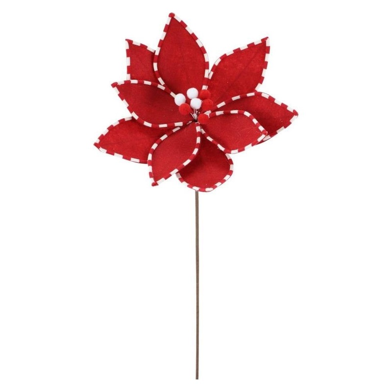 22″ Poinsettia Peppermint Edge Stem: Red