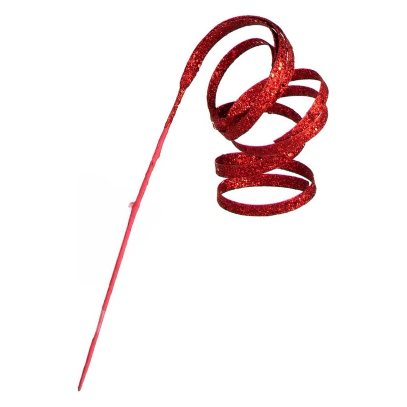 25″ Glitter Spiral Ribbon Spray: Red