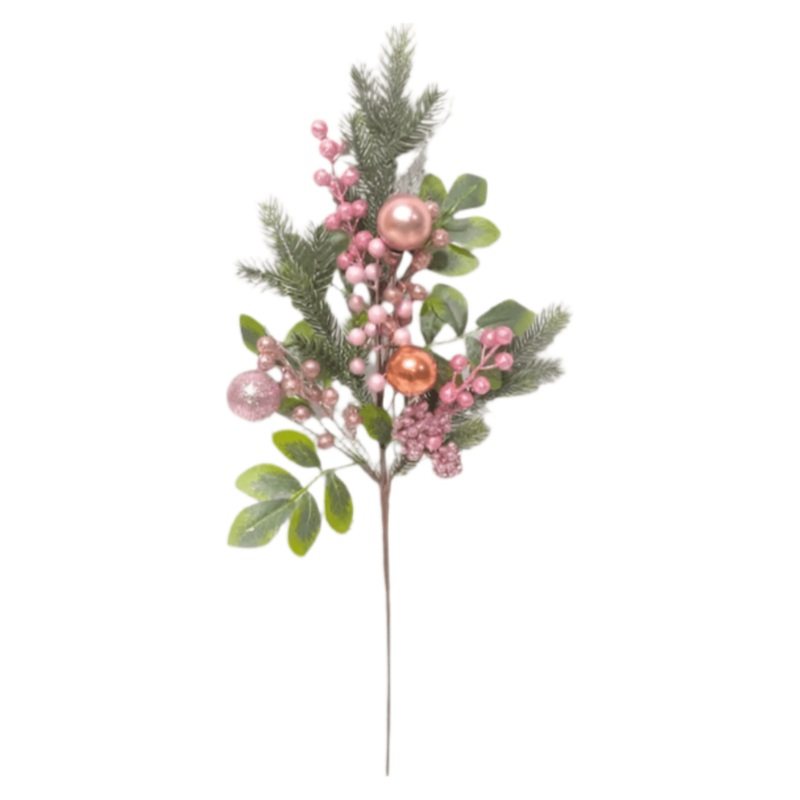 27in Evergreen Pink Floral Pick