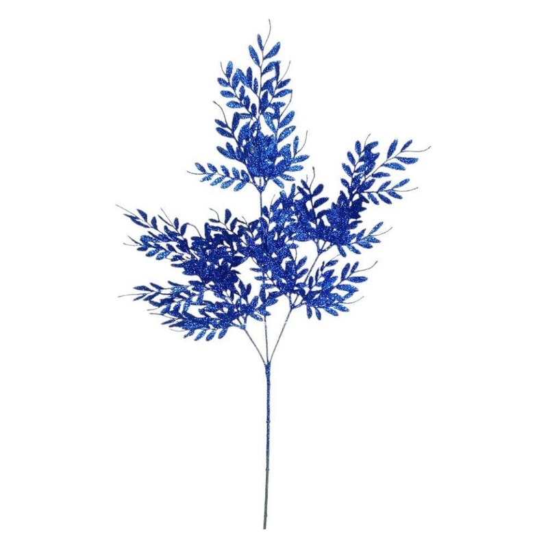 29″ Glitter Boxwood Leaf Spray: Midnight Blue