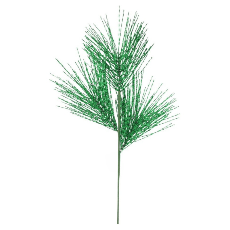 32″ Tinsel Grass Spray: Green