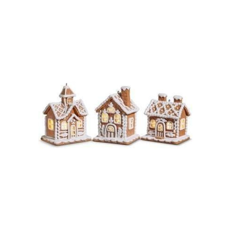 4.25″ Lighted Gingerbread House Ornament (Set of 3)