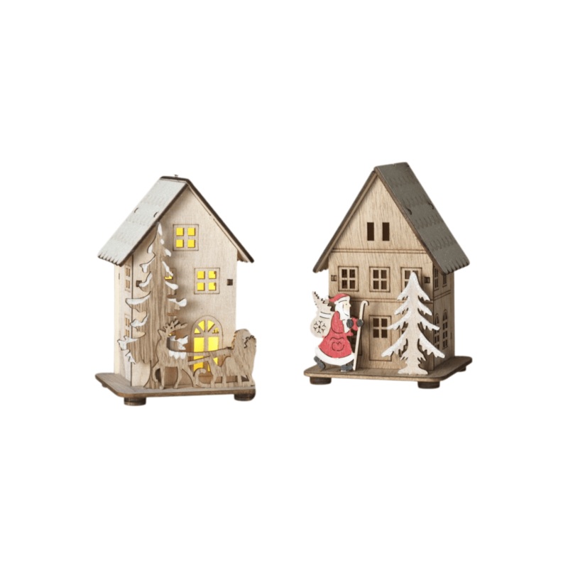 4.5″ Lighted Laser Cut Wood House Ornament
