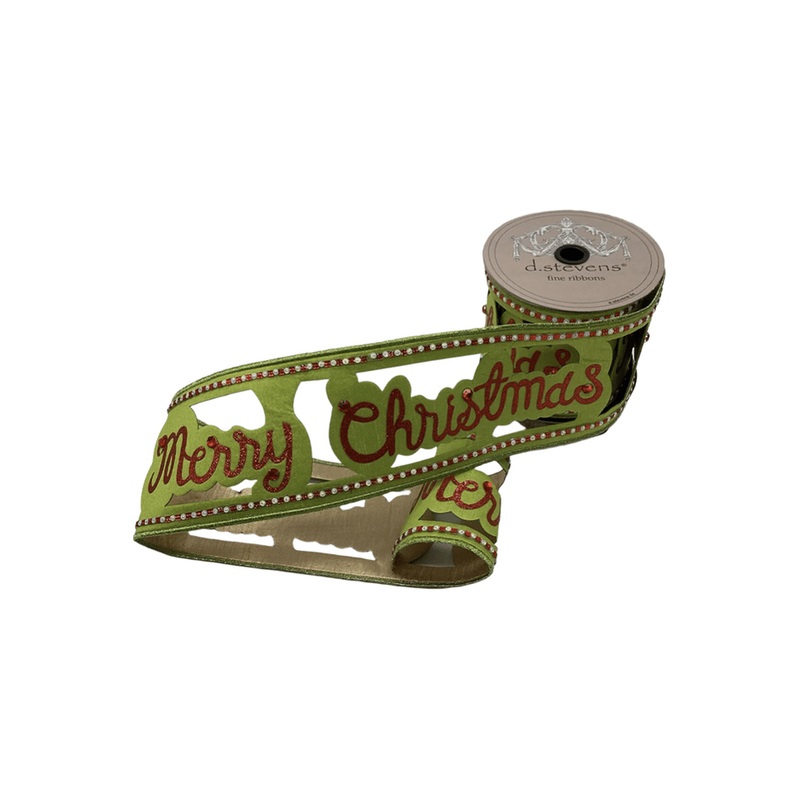 4″ Glitter Cut Out Ribbon: Lime/Red (5 Yards)