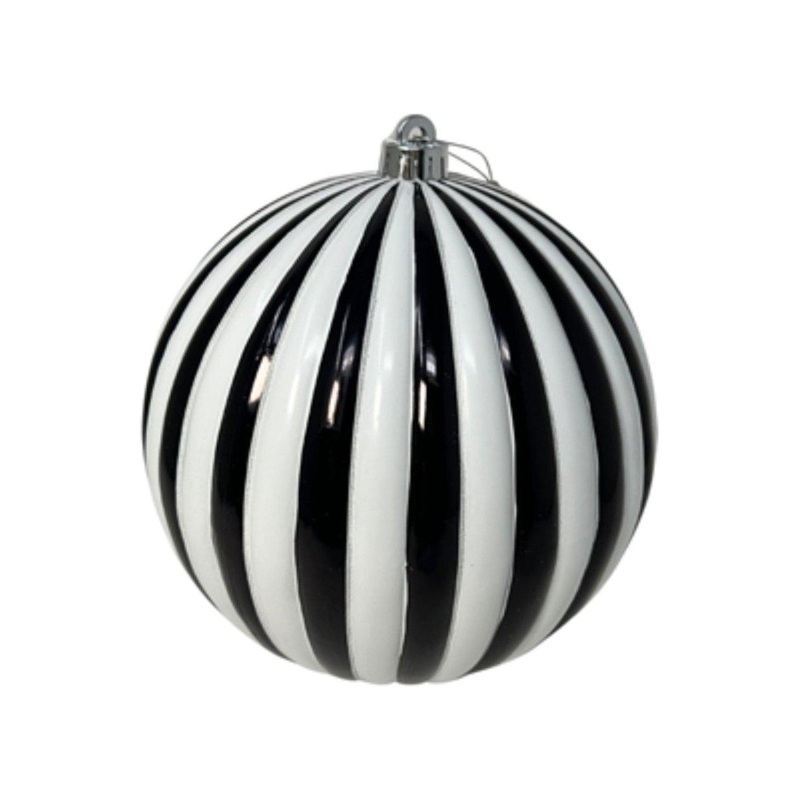 4″ Vertical Striped Ball Ornament: Black/White