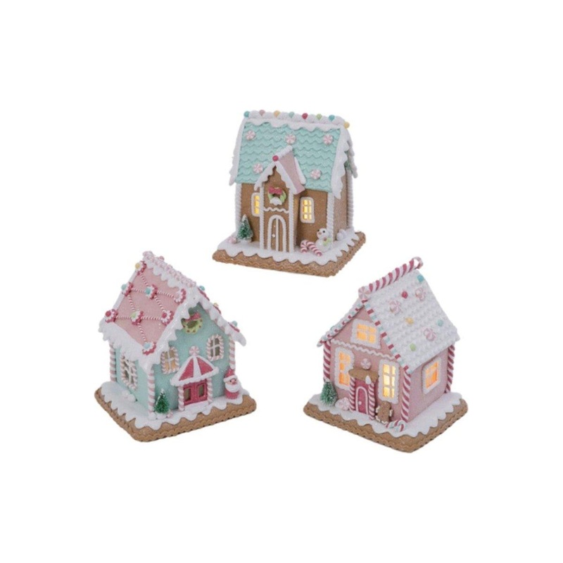 5.8″ Lighted Pastel Holiday Gingerbread House