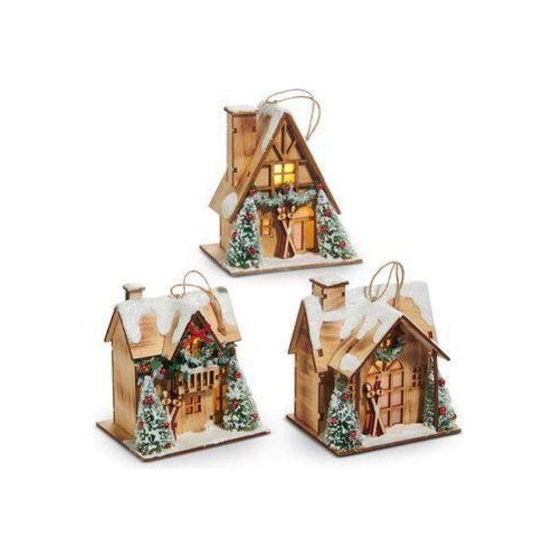 5″ Lighted Lodge House Ornaments
