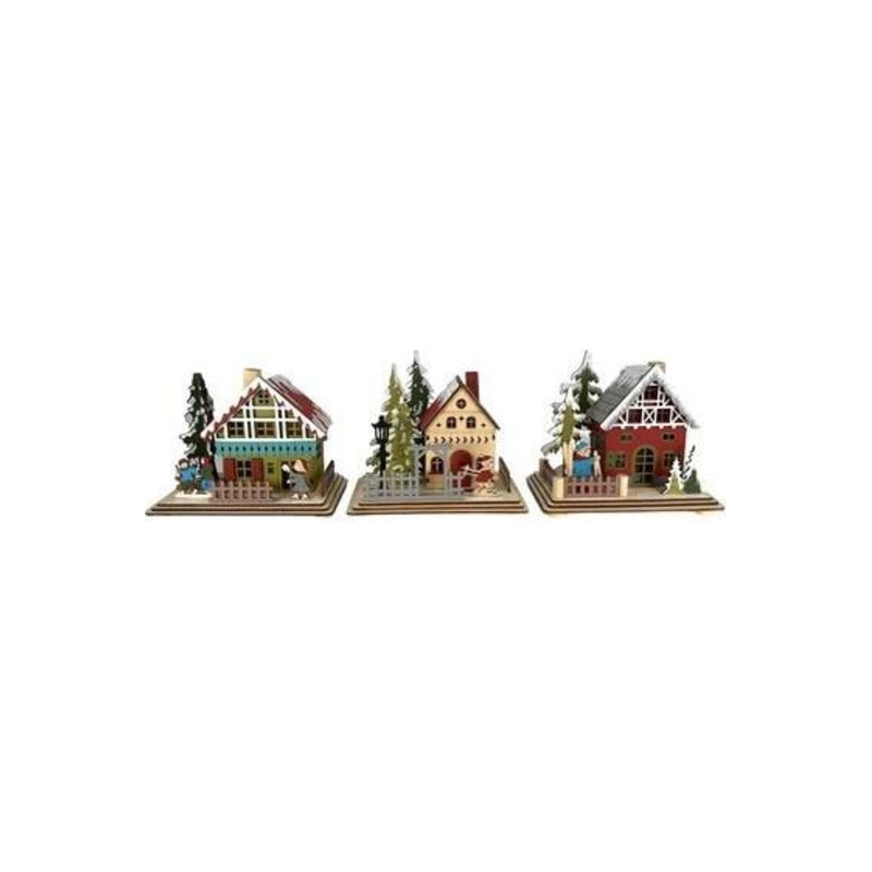 6″ Lighted Laser Cut Wood Houses