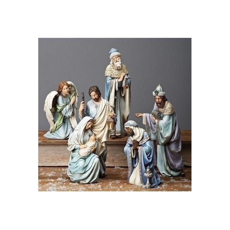 Blue Robe Nativity Figures, 5 Piece Set