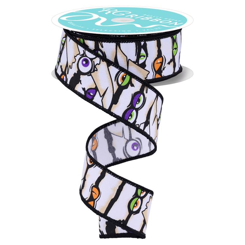 1.5″ Mummy Eyes Ribbon: White (10 Yards)
