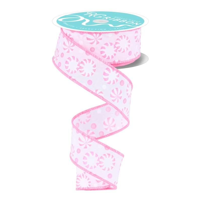 1.5″ Peppermint Candies Ribbon: Pink (10 Yards)