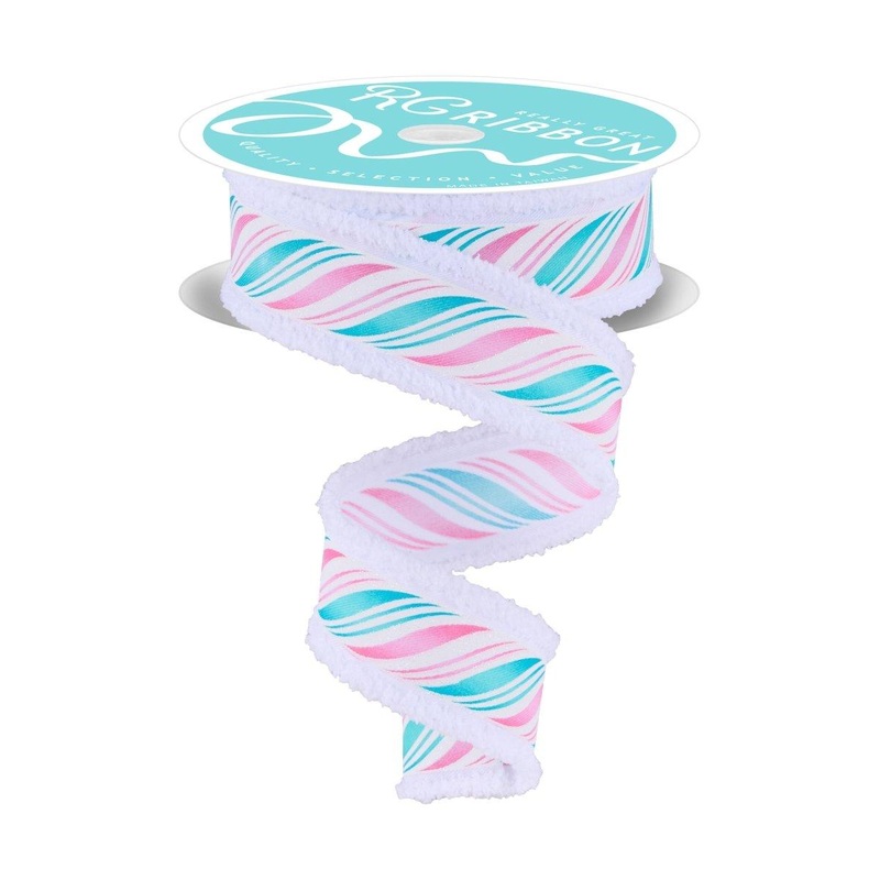 1.5″ Peppermint Twist Drift Ribbon: Pink/Mint (10 Yards)