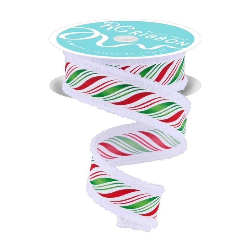 1.5″ Peppermint Twist Drift Ribbon: Red/Green (10 Yards)