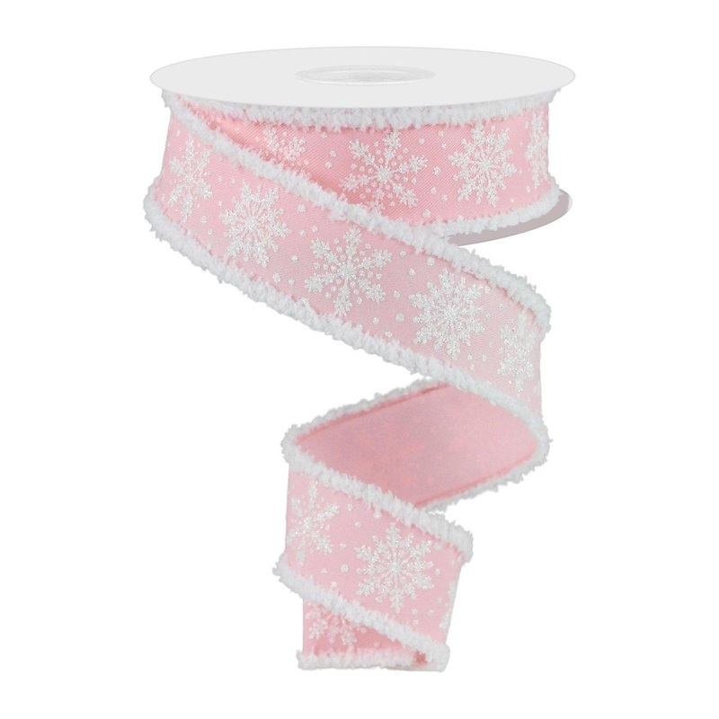 1.5″ Snowflake Drift Edge Ribbon: Pale Pink (10 Yards)