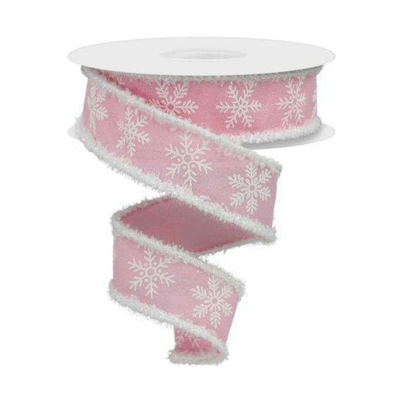 1.5″ Snowflake Drift Edge Ribbon: Pink (10 Yards)