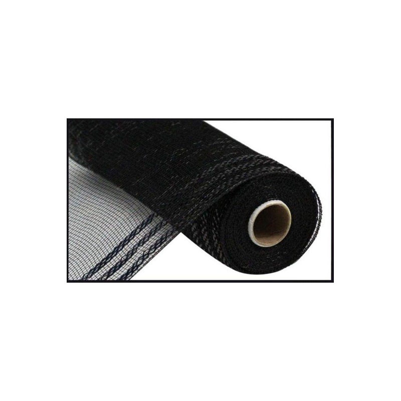 10″ Border Stripe Metallic Mesh Ribbon: Black (10 Yards)