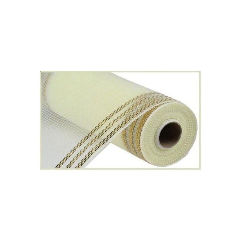 10″ Border Stripe Metallic Mesh Ribbon: Cream (10 Yards)