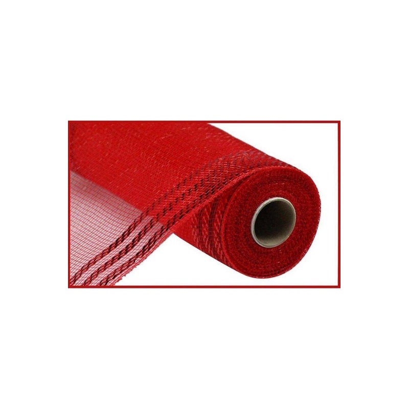 10″ Border Stripe Metallic Mesh Ribbon: Red (10 Yards)