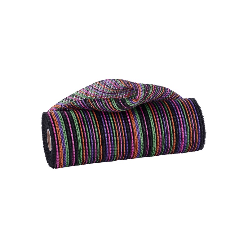 10″ Vertical Multicolor Stripe Mesh: Black/Orange/Purple (10 Yards)