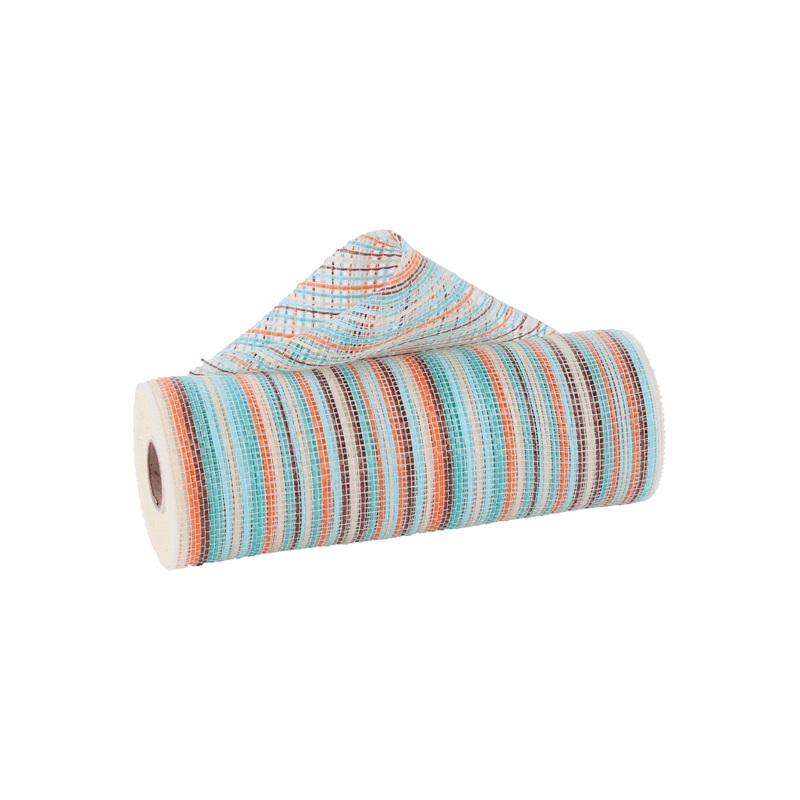 10″ Vertical Multicolor Stripe Mesh: Blue/Orange/Teal (10 Yards)