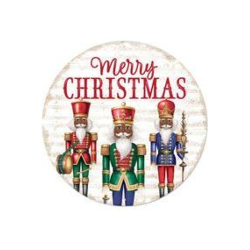12″ Metal Round Sign: Dark Nutcracker Merry Christmas