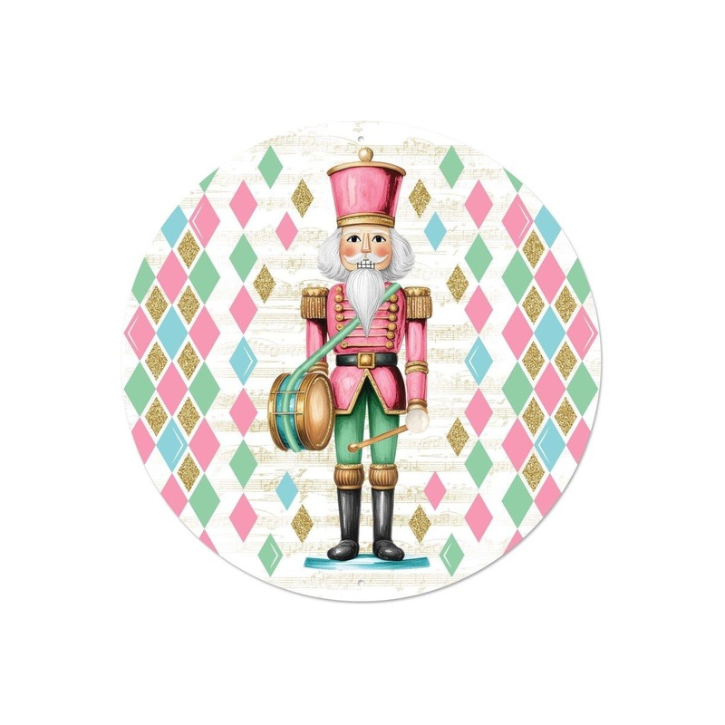 12″ Metal Round Sign: Glitter Pastel Nutcracker