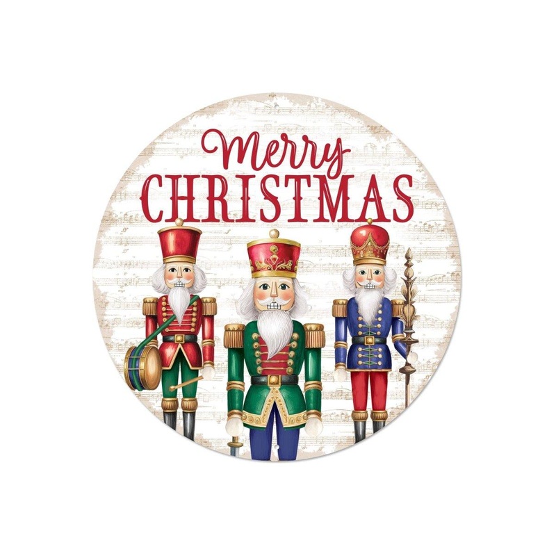 12″ Metal Round Sign: Nutcracker Merry Christmas