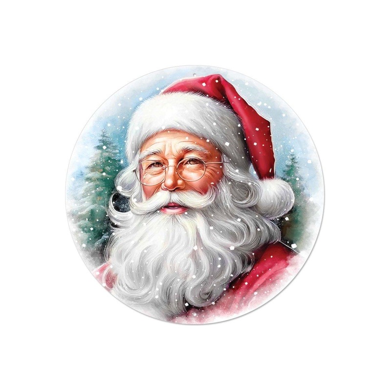 12″ Metal Round Sign: Santa Portrait