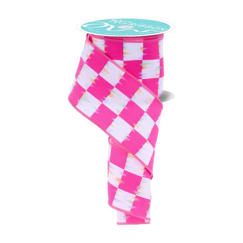 2.5″ Bold Antique Checkerboard Ribbon: Hot Pink (10 Yards)