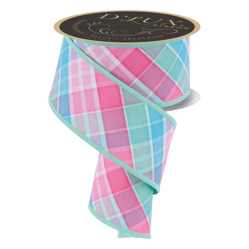 2.5″ Bold Plaid Fused Ribbon: Light Teal (10 Yards)