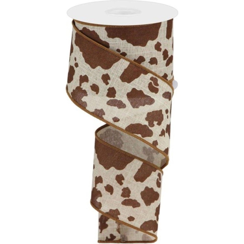 2.5″ Cowhide Print Ribbon: Natural & Brown (10 Yards)