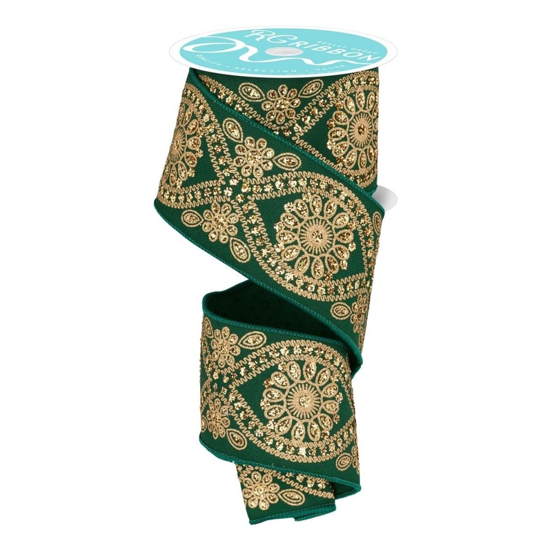 2.5″ Deluxe Wavy Floral Ribbon: Hunt Green (10 Yards)