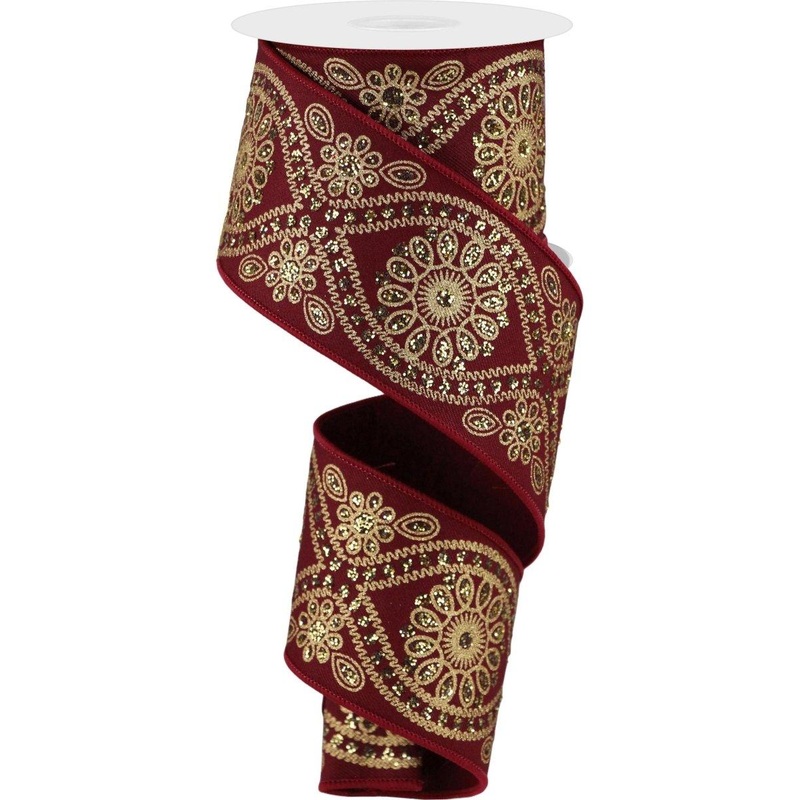 2.5″ Deluxe Wavy Floral Ribbon: Wine (10 Yards)