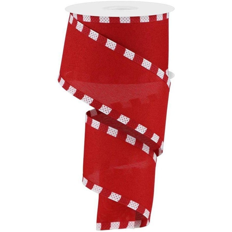 2.5″ Faux Royal Burlap/Stripe Edge Ribbon: Red (10 Yards)