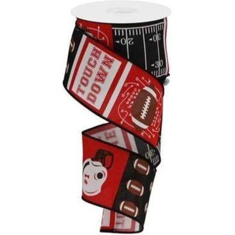 2.5″ Football Block Pattern Ribbon: Red/Black (10 Yards)