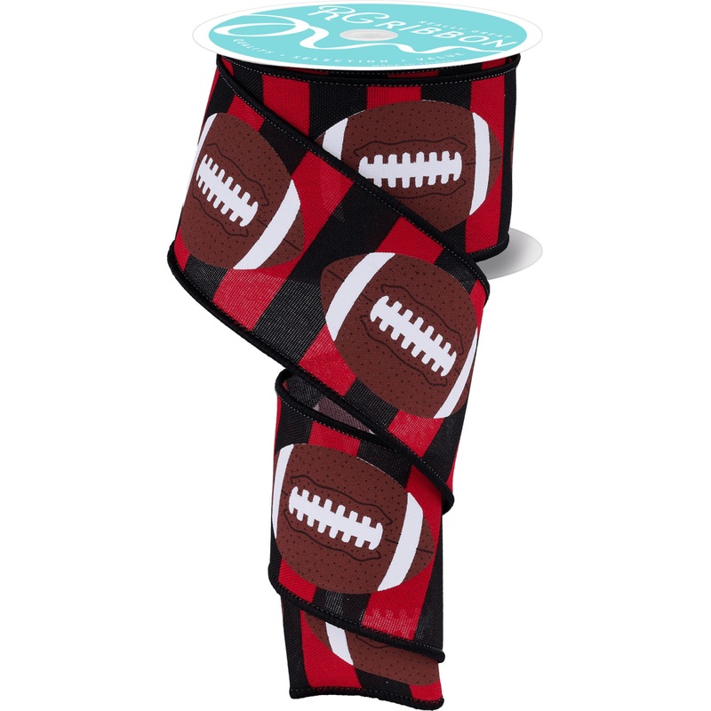 2.5″ Footballs on Royal Ribbon: Red/Black (10 Yards)
