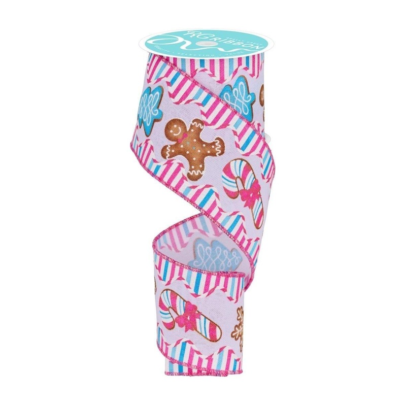 2.5″ Gingerbread Candy Tree Ribbon: White/Pink (10 Yards)