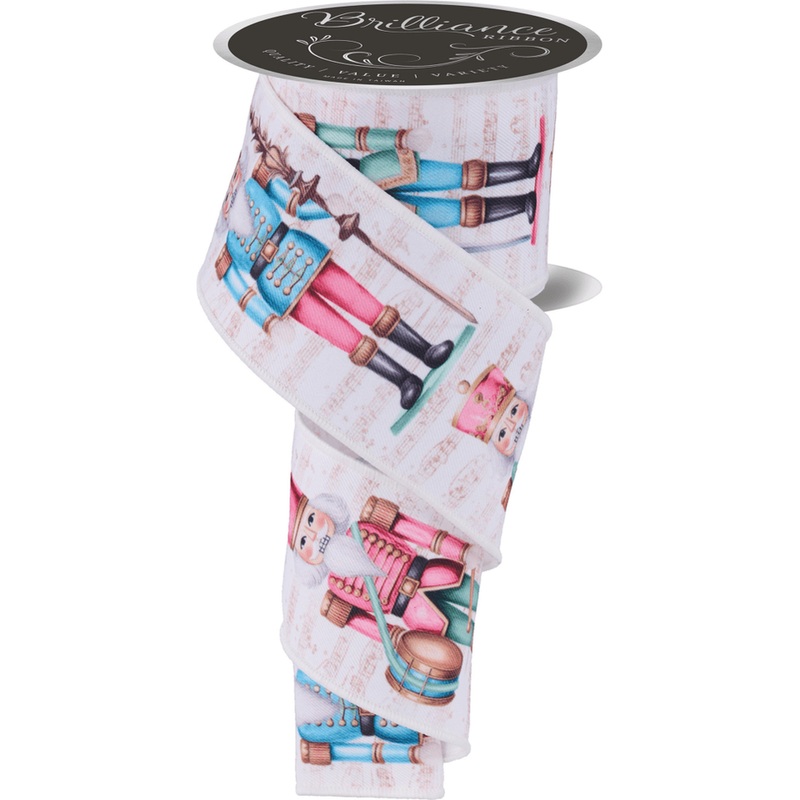 2.5″ LS Nutcracker Ribbon: Ivory/Pink (10 Yards)