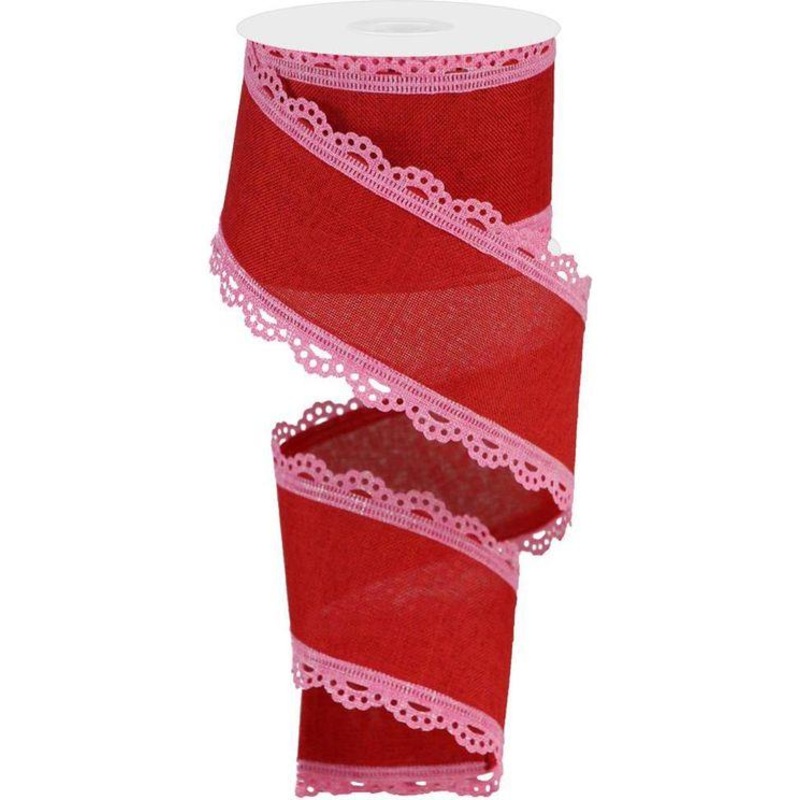 2.5″ Scalloped Edge Ribbon: Red/Pink (10 Yard)