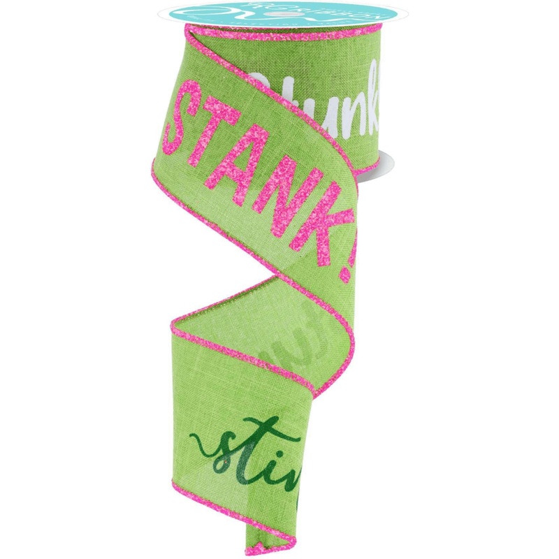2.5″ Stink Stank Stunk Ribbon: Pink/Green (10 Yards)
