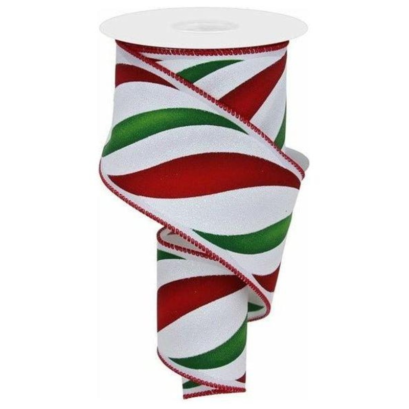 2.5″ Swirl Candy Stripe Ribbon: Red/Green (10 Yards)